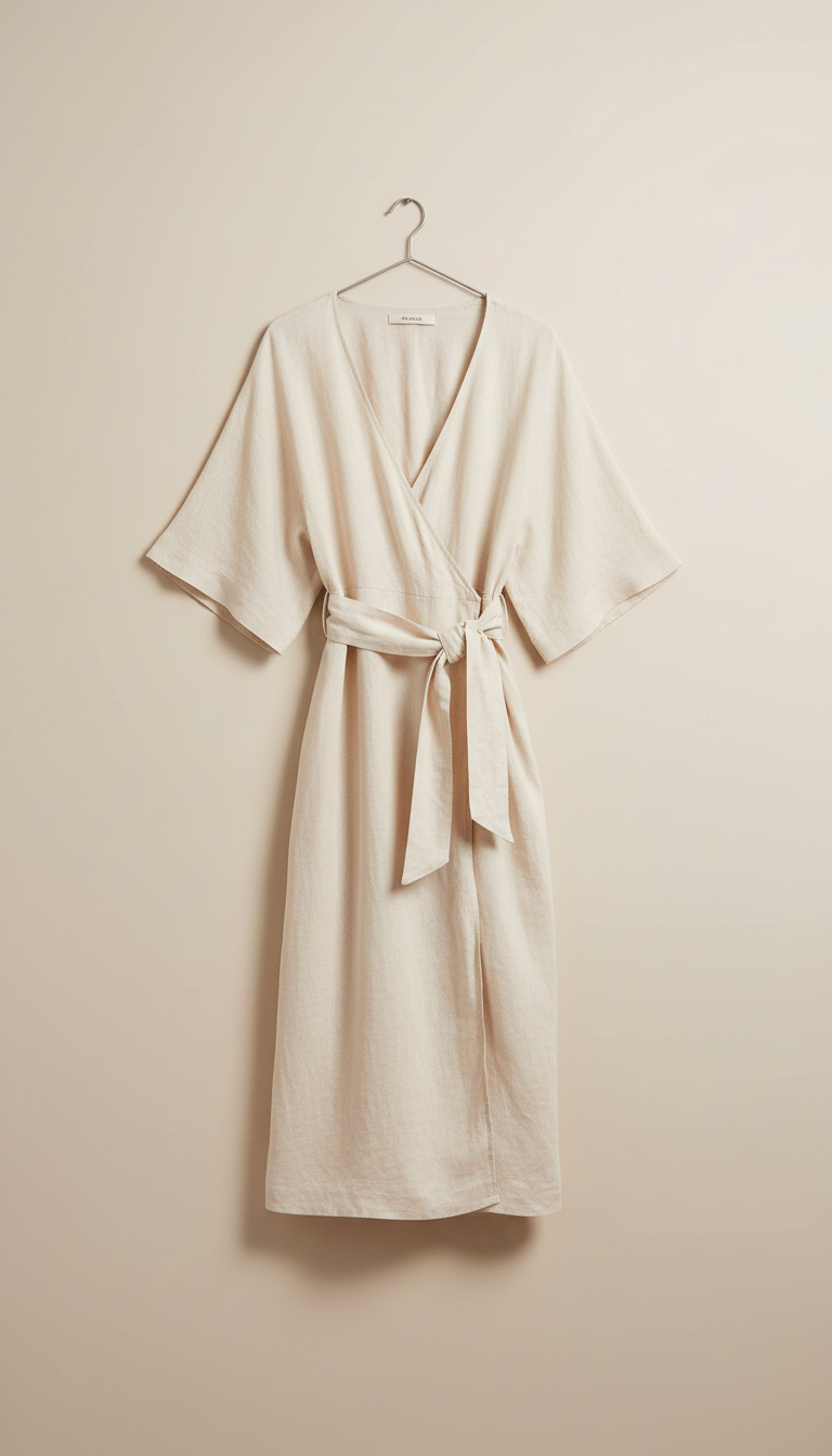 Vestido envelope de linho off-white